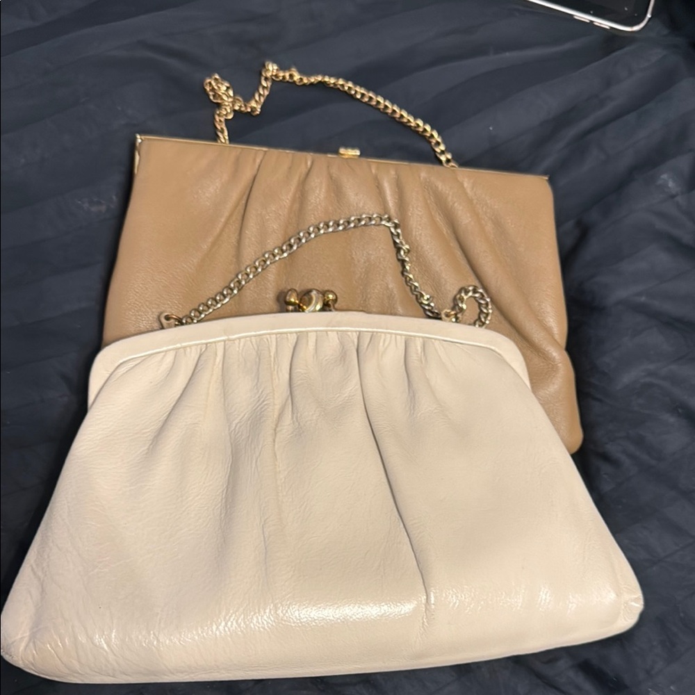Source Unknown Tan and Cream Clutches with Elegant Chain Detail
